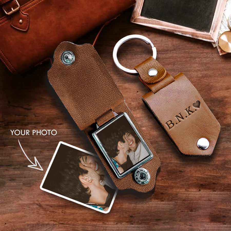 Customized Leather Keychain | Leather Photo Keychain | Personalized Gift for Boyfriend