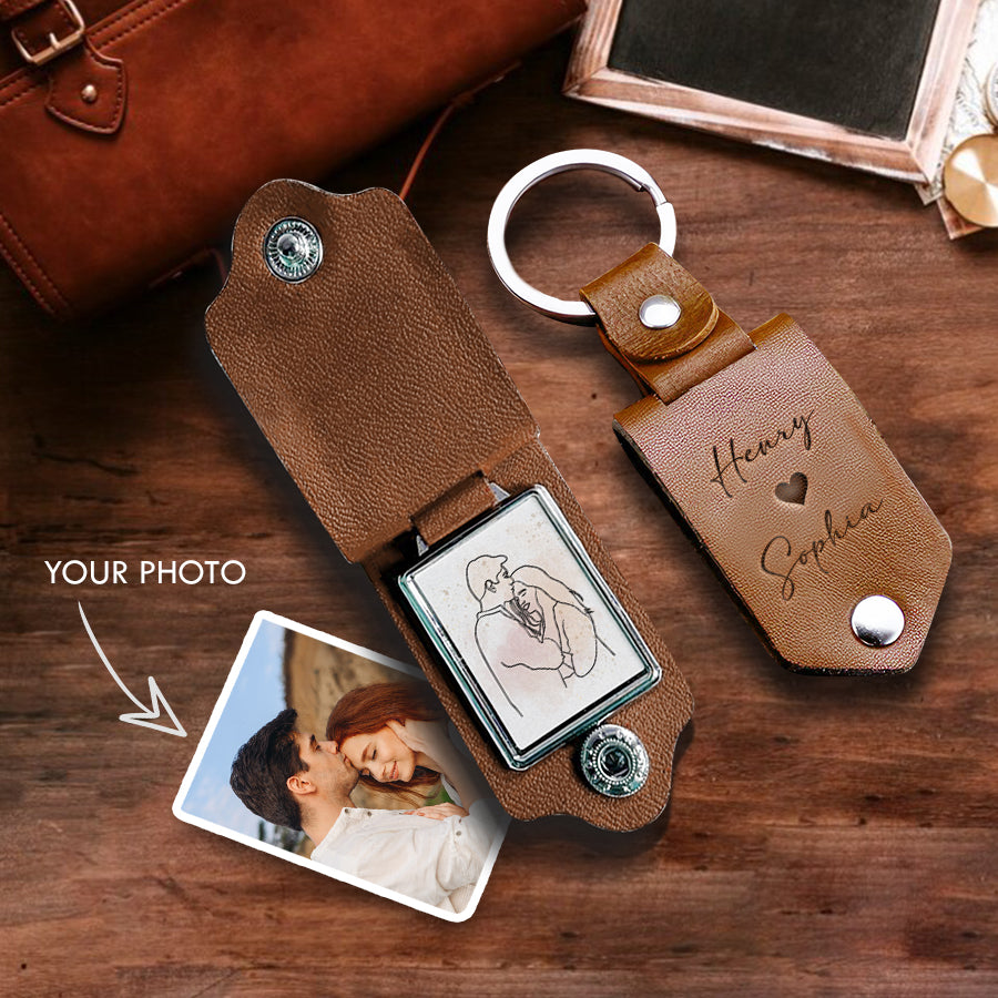 Personalized Leather Photo Keychain | Photo Leather Keychain | Personalized Gift for Him