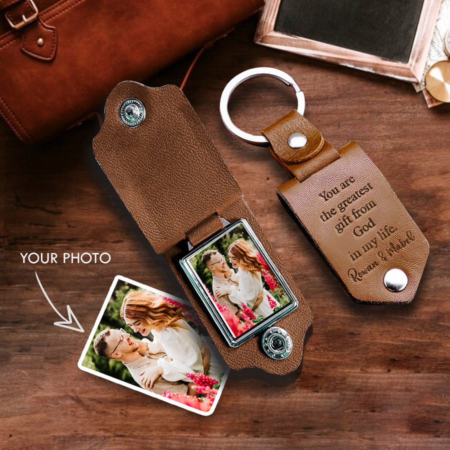 Personalized Leather Keychains for Him | Leather Photo Keychain | Personalized Gift for Boyfriend