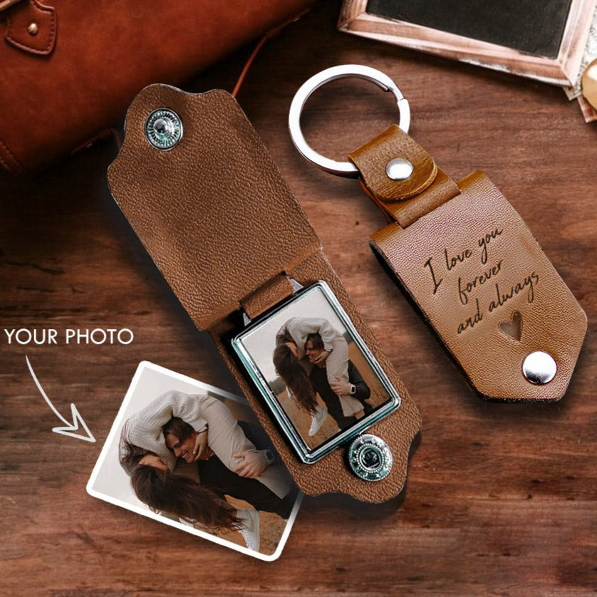 Leather Keychain Personalized | Leather Photo Keychain | Personalized Gift for Him