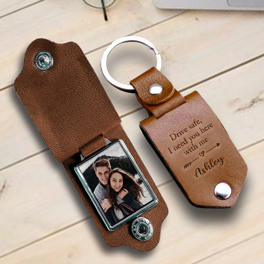 Custom Leather Keychain | Leather Photo Keychain | Personalized Gift for Him