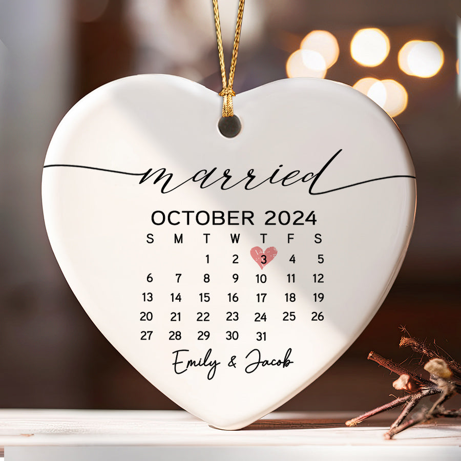 Personalized Wedding Ornaments | Wedding Ceramic Ornament With Custom Name | Heart Shape