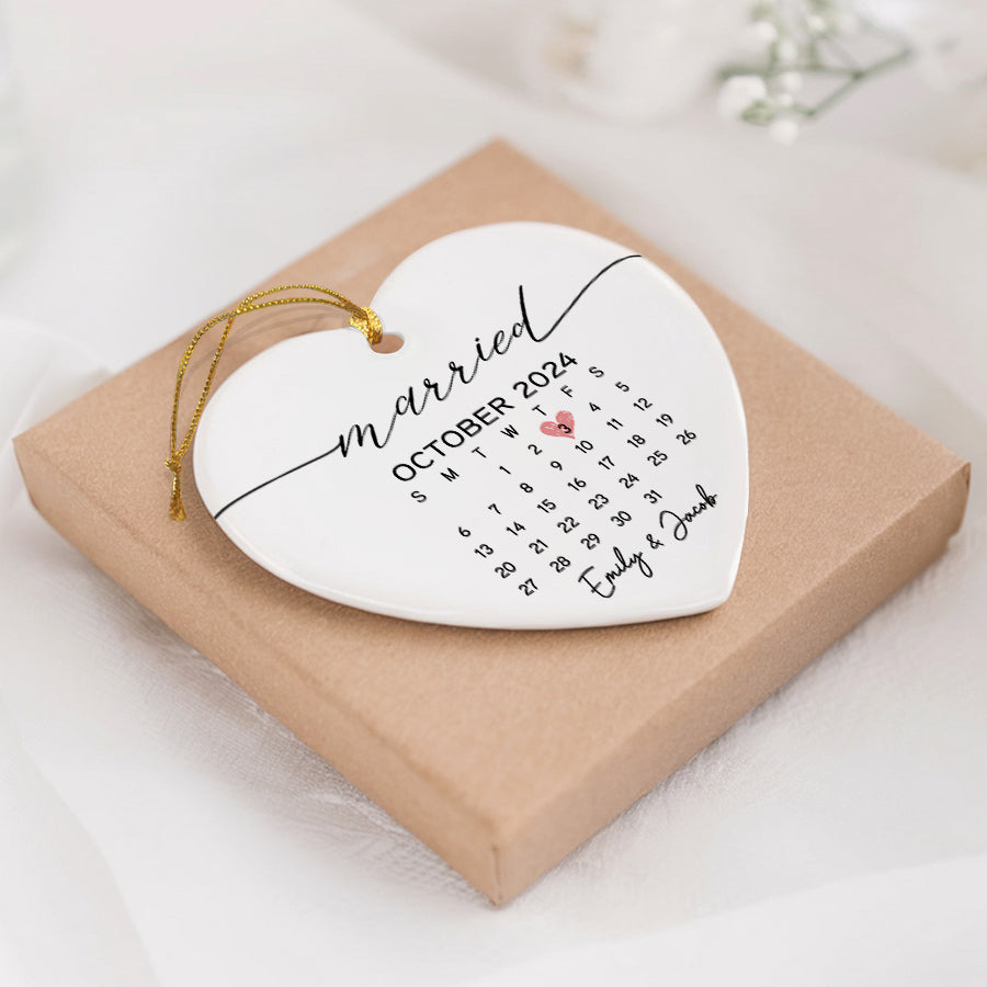 Personalized Wedding Ornaments | Wedding Ceramic Ornament With Custom Name | Heart Shape