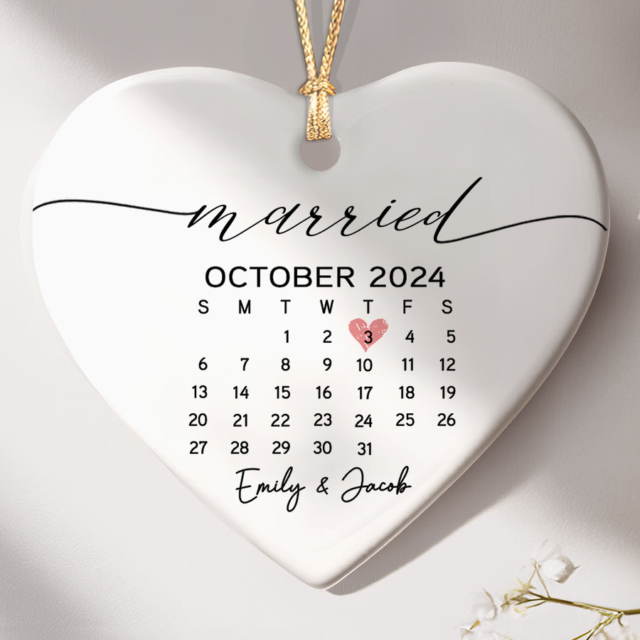 Personalized Wedding Ornaments | Wedding Ceramic Ornament With Custom Name | Heart Shape