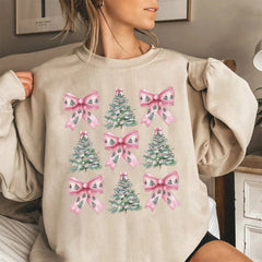 Christmas Pink Bows Tree Sweatshirt