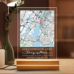 First Valentine Gift for Boyfriend Personalized | Custom Map Acrylic Plaque Led Night Light