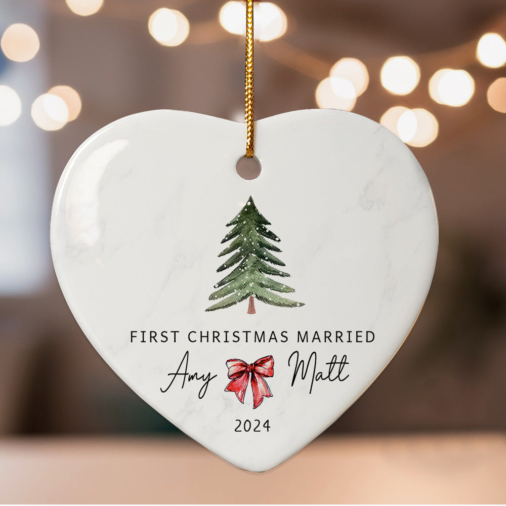 Wedding Christmas Ornament | Ceramic Ornament With Custom Name | Heart Shape