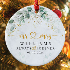 Wedding Christmas Ornament | Mr and Mrs Ceramic Ornament For Couple | Circle Shape