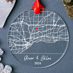 Wedding Ornament | Custom Map Acrylic Ornament For Couple | Circle Shape