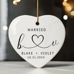 Wedding Ornament | Wedding Ceramic Ornament With Custom Name | Heart Shape
