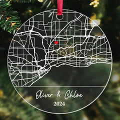 Wedding Ornament | Custom Map Acrylic Ornament For Couple | Circle Shape