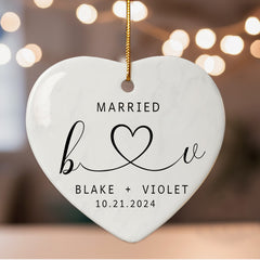 Wedding Ornament | Wedding Ceramic Ornament With Custom Name | Heart Shape