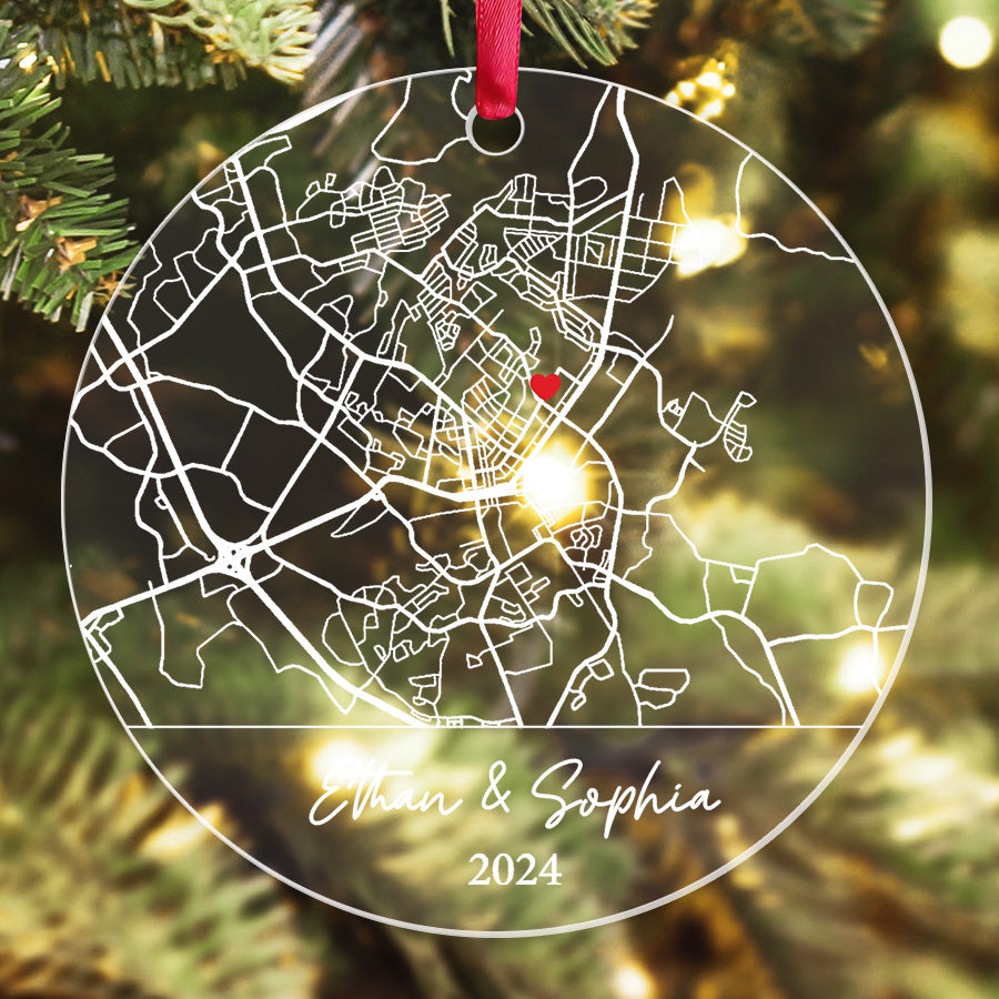 Wedding Ornament | Custom Map Acrylic Ornament | Circle Shape