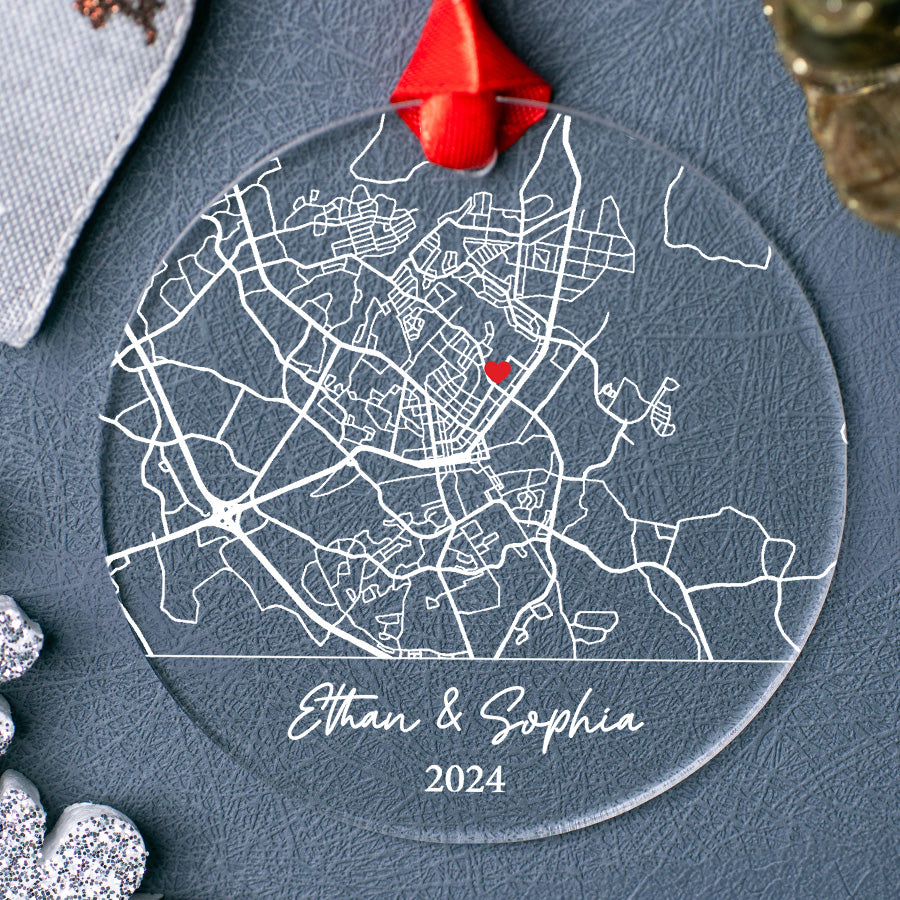Wedding Ornament | Custom Map Acrylic Ornament | Circle Shape