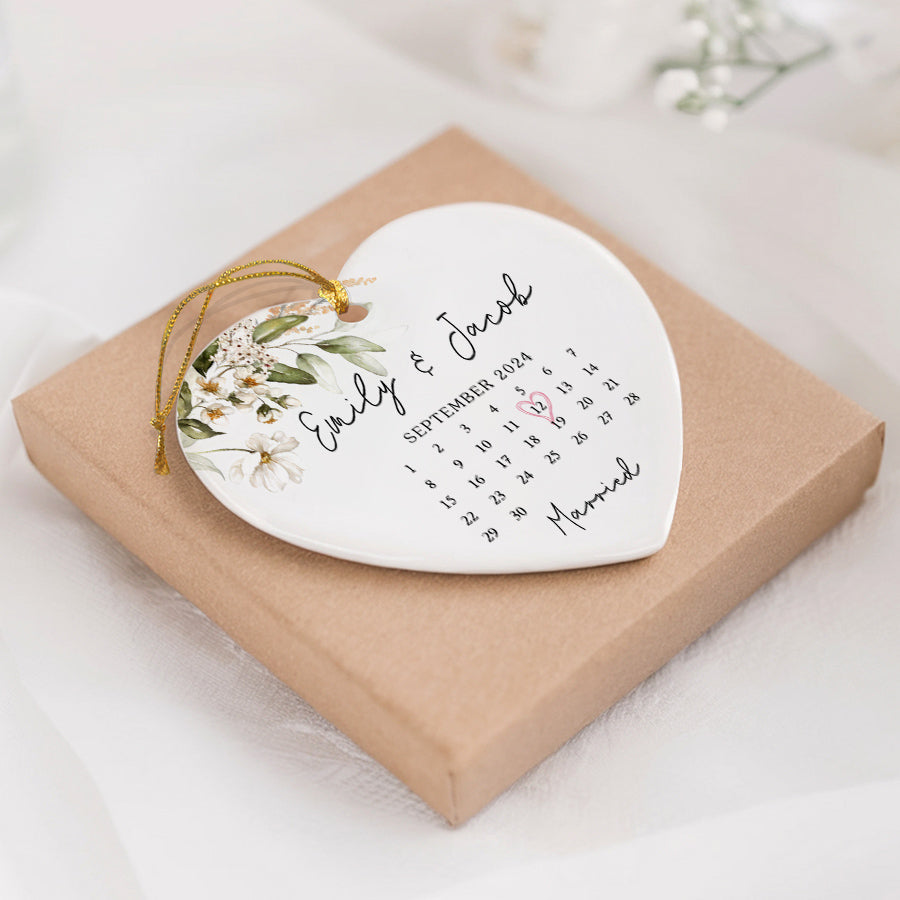 Wedding Ornament | Custom Ceramic Ornament For Couple | Heart Shape