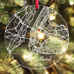 Wedding Ornament | Custom Map Acrylic Ornament For Couple | Circle Shape