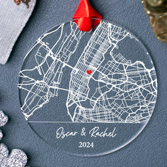 Wedding Ornament | Custom Map Acrylic Ornament For Couple | Circle Shape