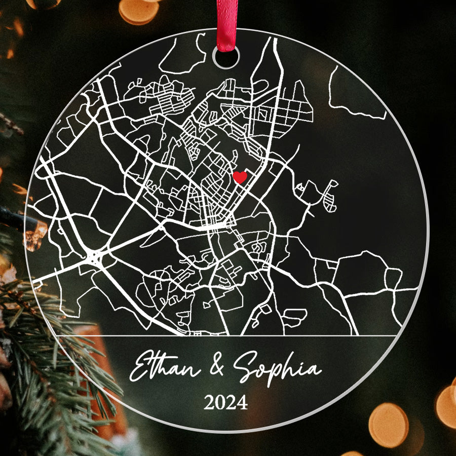 Wedding Ornament | Custom Map Acrylic Ornament | Circle Shape