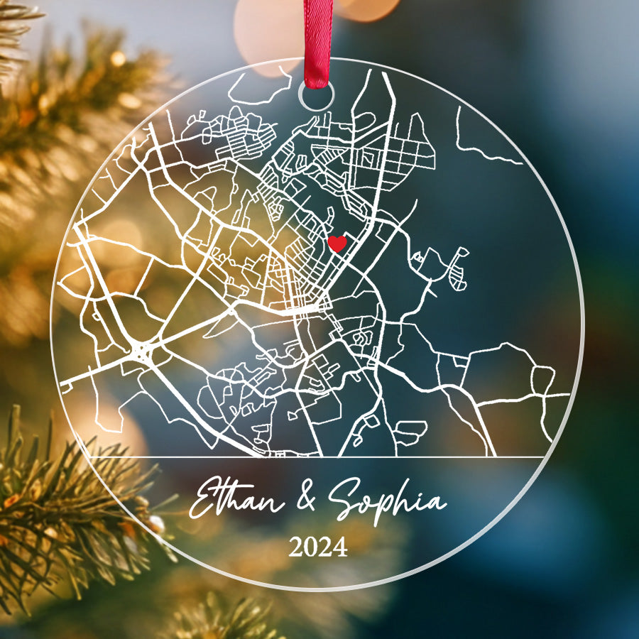 Wedding Ornament | Custom Map Acrylic Ornament | Circle Shape