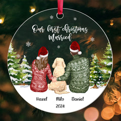 Wedding Ornament | Wedding Acrylic Ornament With Dog | Circle Shape