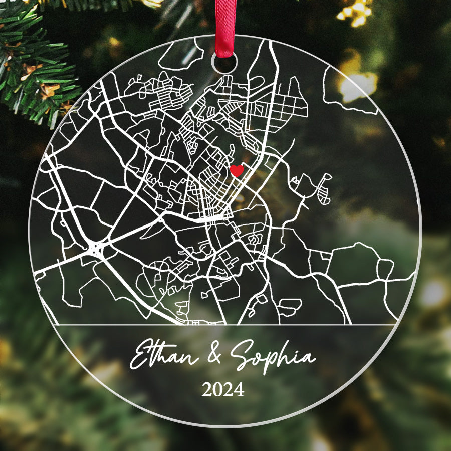 Wedding Ornament | Custom Map Acrylic Ornament | Circle Shape