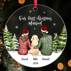 Wedding Ornament | Wedding Acrylic Ornament With Dog | Circle Shape