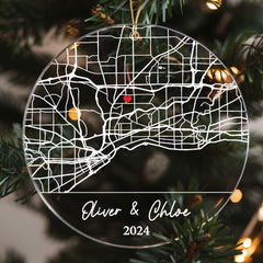 Wedding Ornament | Custom Map Acrylic Ornament For Couple | Circle Shape