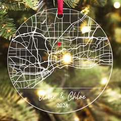 Wedding Ornament | Custom Map Acrylic Ornament For Couple | Circle Shape