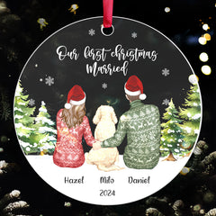 Wedding Ornament | Wedding Acrylic Ornament With Dog | Circle Shape