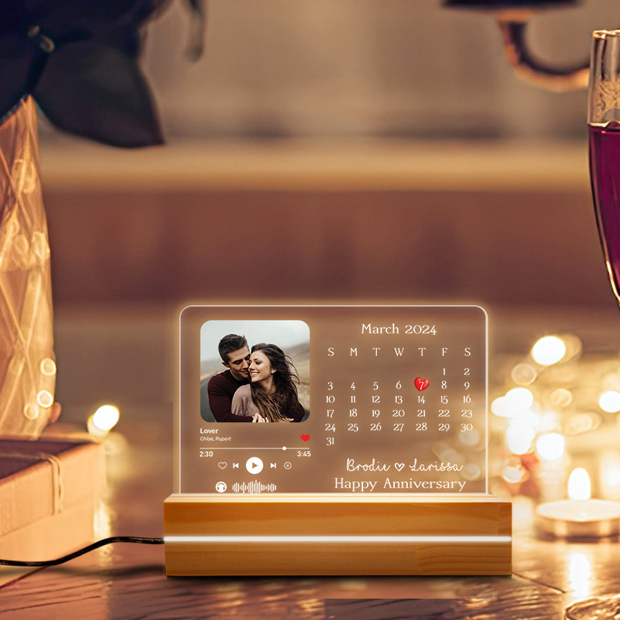 Custom First Valentine’s Day Gift for Boyfriend | Custom Song Acrylic Plaque Night Light