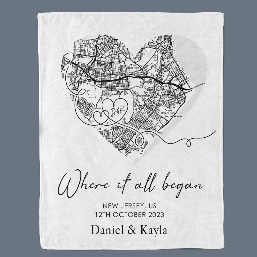 Personalized Valentines Gifts for Husband | Custom Name Blanket With Map