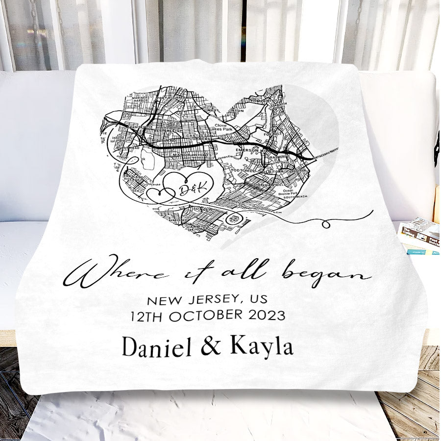 Personalized Valentines Gifts for Husband | Custom Name Blanket With Map