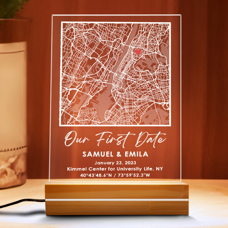 Personalised Valentine Gifts for Husband | Custom Map Plaque Led Night Light