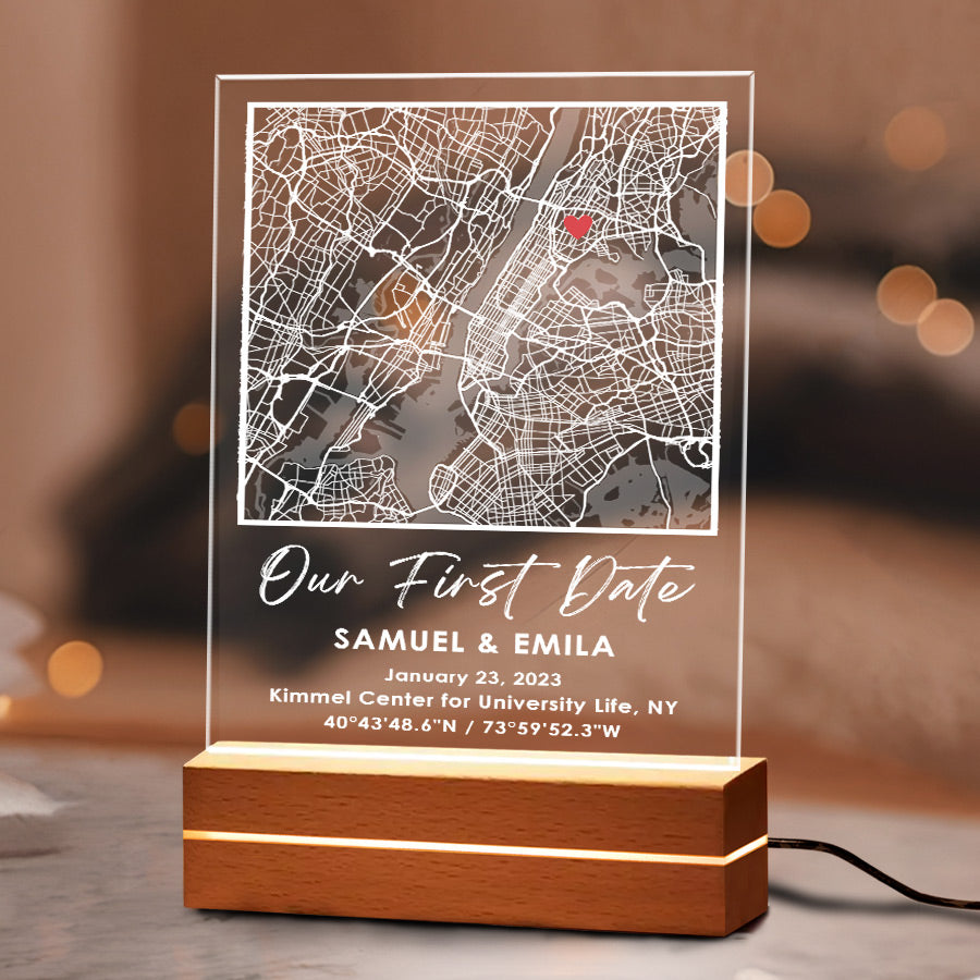 Personalised Valentine Gifts for Husband | Custom Map Plaque Led Night Light