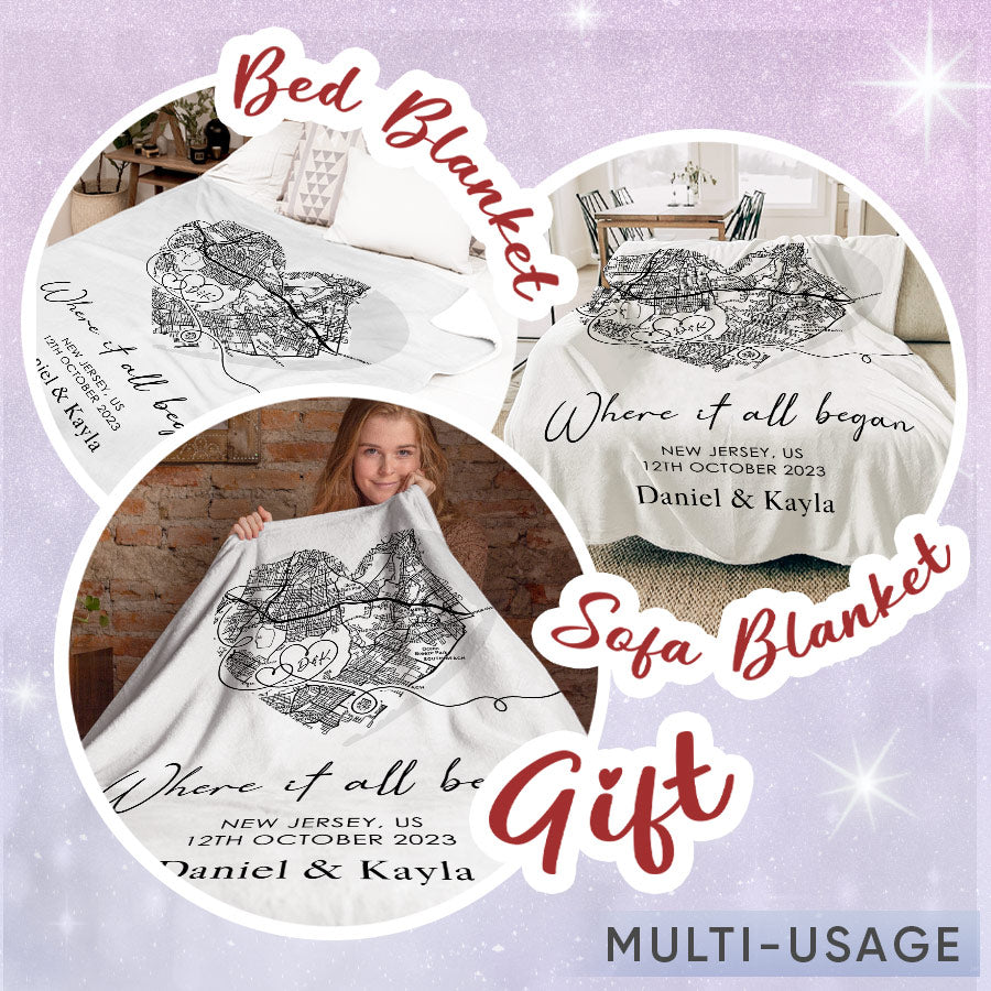 Personalized Valentines Gifts for Husband | Custom Name Blanket With Map