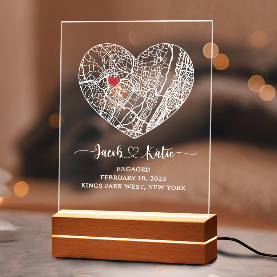 Personalized Valentine’s Day Gift for Husband | Custom Map Plaque Led Night Light