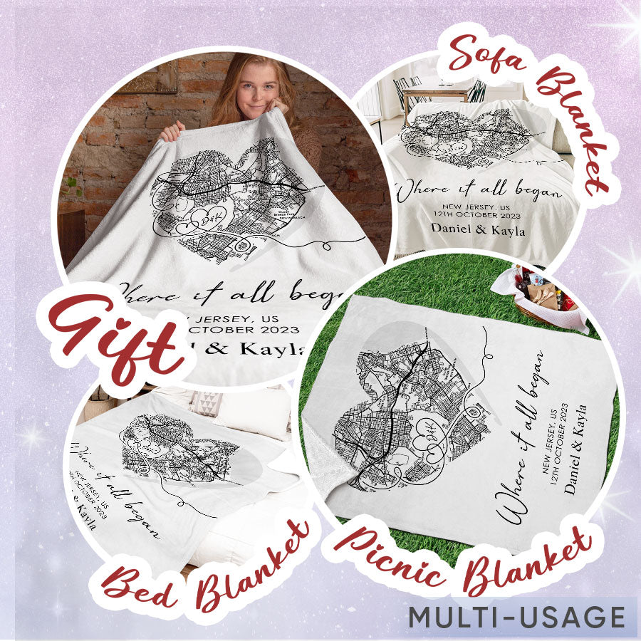 Personalized Valentines Gifts for Husband | Custom Name Blanket With Map