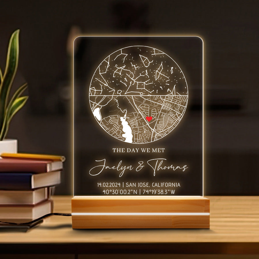 Custom Valentine’s Day Gifts for Him | The Day We Met Gifts Custom Map Led Night Light