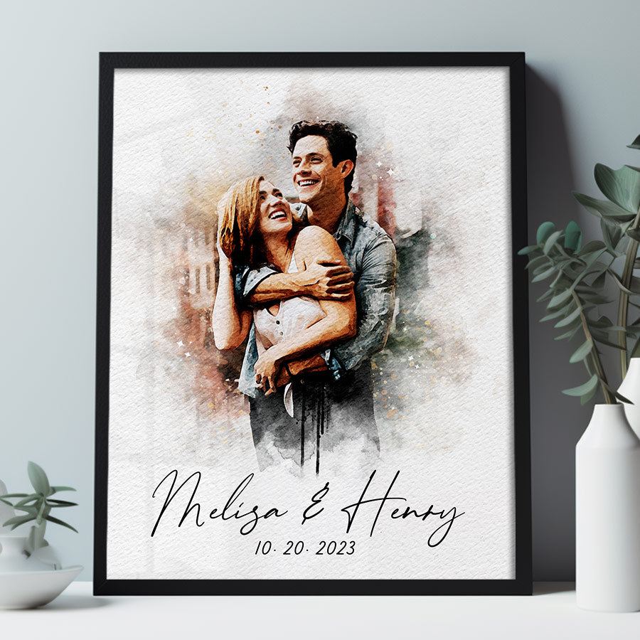 Custom Valentines Gift | custom watercolor print from photo canvas for couples bedroom