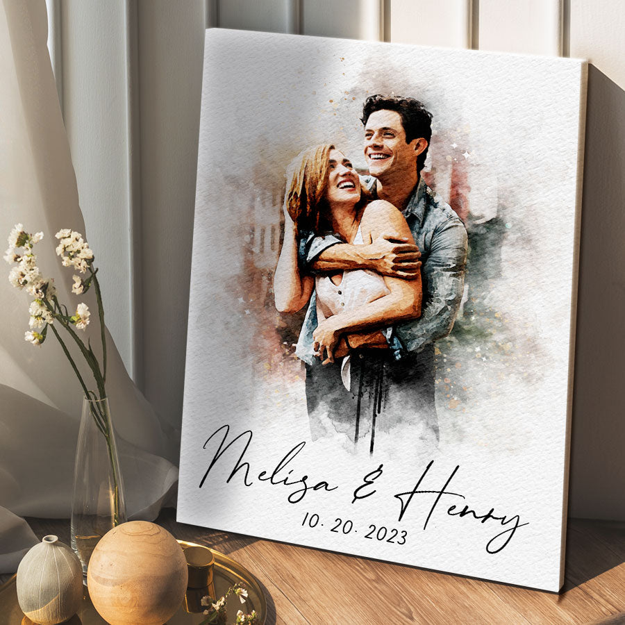 Custom Valentines Gift | custom watercolor print from photo canvas for couples bedroom