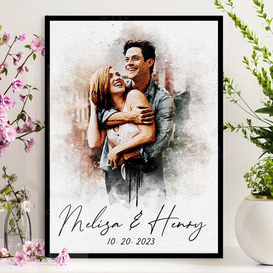 Custom Valentines Gift | custom watercolor print from photo canvas for couples bedroom
