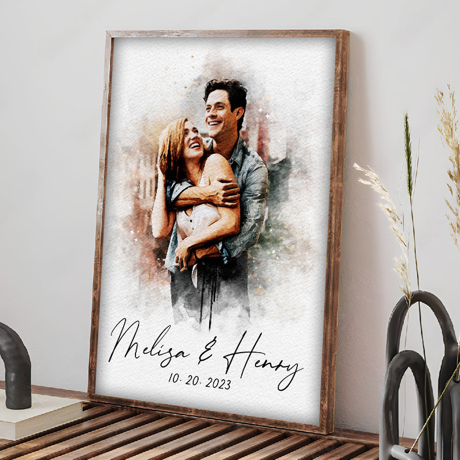 Custom Valentines Gift | custom watercolor print from photo canvas for couples bedroom