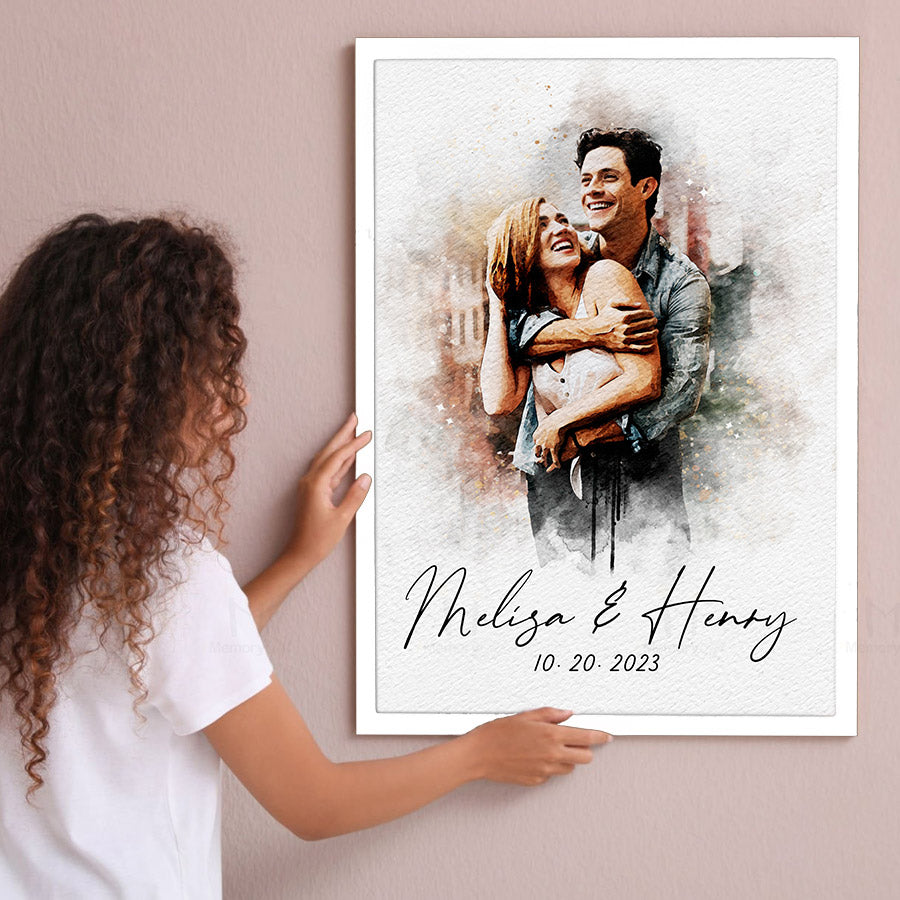 Custom Valentines Gift | custom watercolor print from photo canvas for couples bedroom