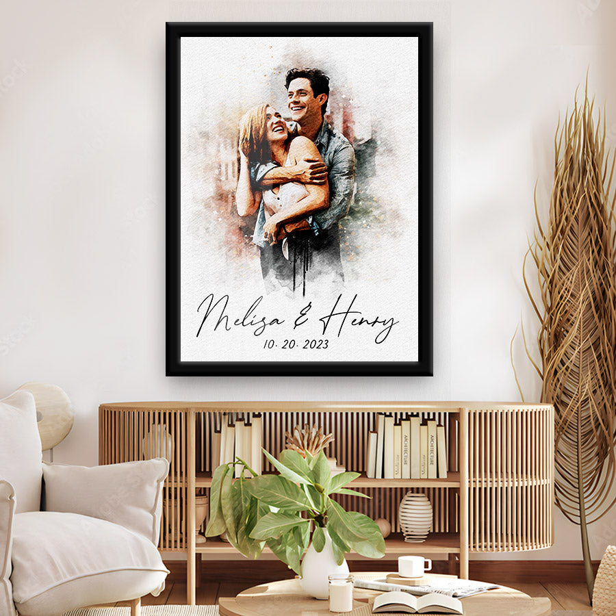 Custom Valentines Gift | custom watercolor print from photo canvas for couples bedroom