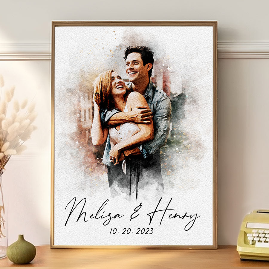 Custom Valentines Gift | custom watercolor print from photo canvas for couples bedroom