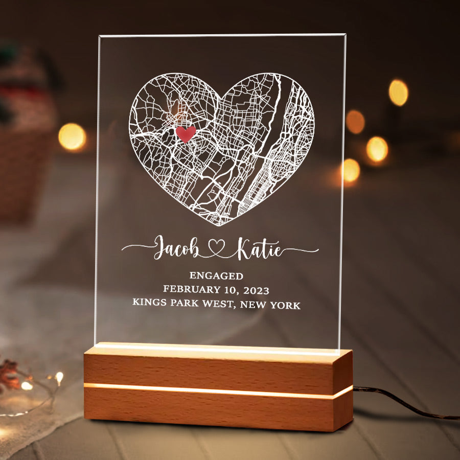 Custom Valentines Gifts for Boyfriend | Custom Map Acrylic Plaque Led Night Light