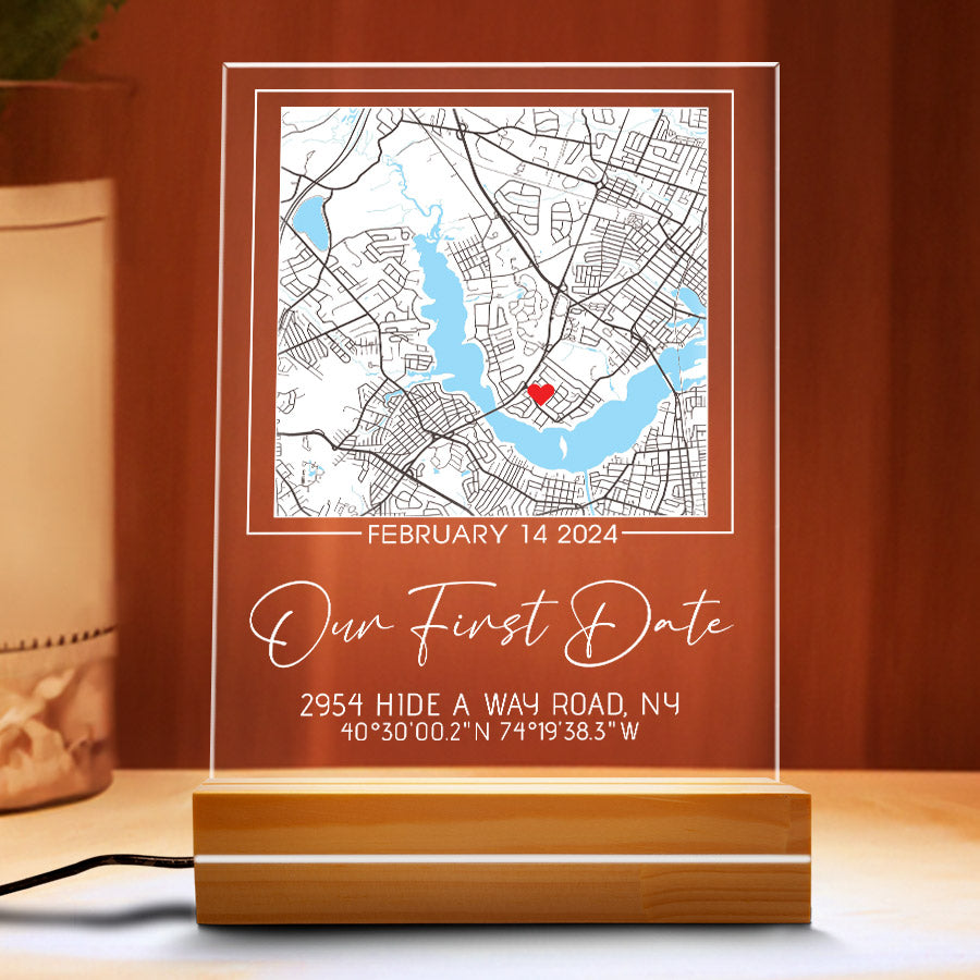 Custom Valentines Gifts for Him | Our First Date Customized Map Led Night Light