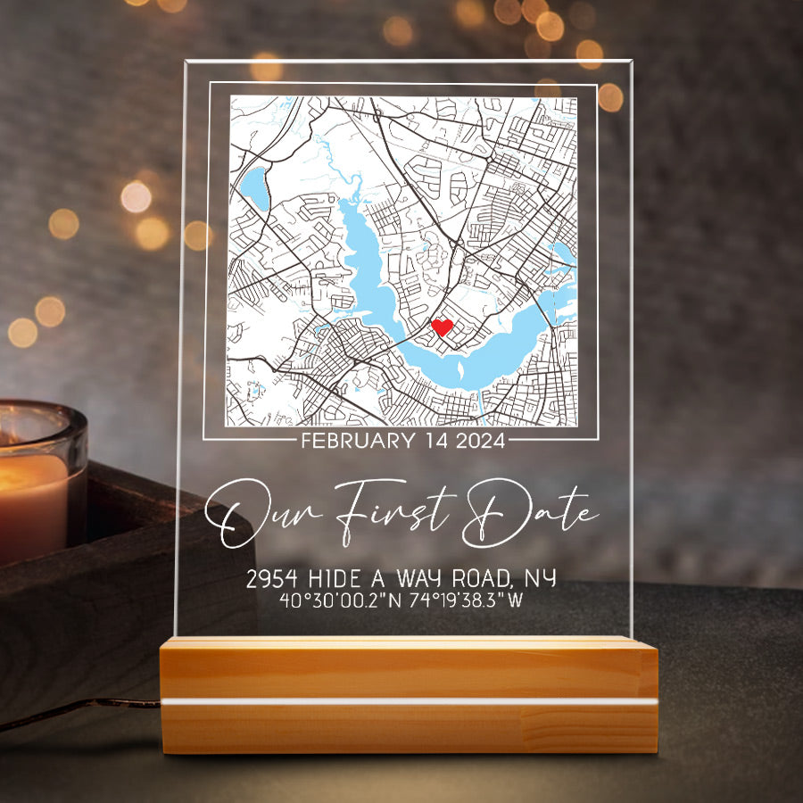 Custom Valentines Gifts for Him | Our First Date Customized Map Led Night Light