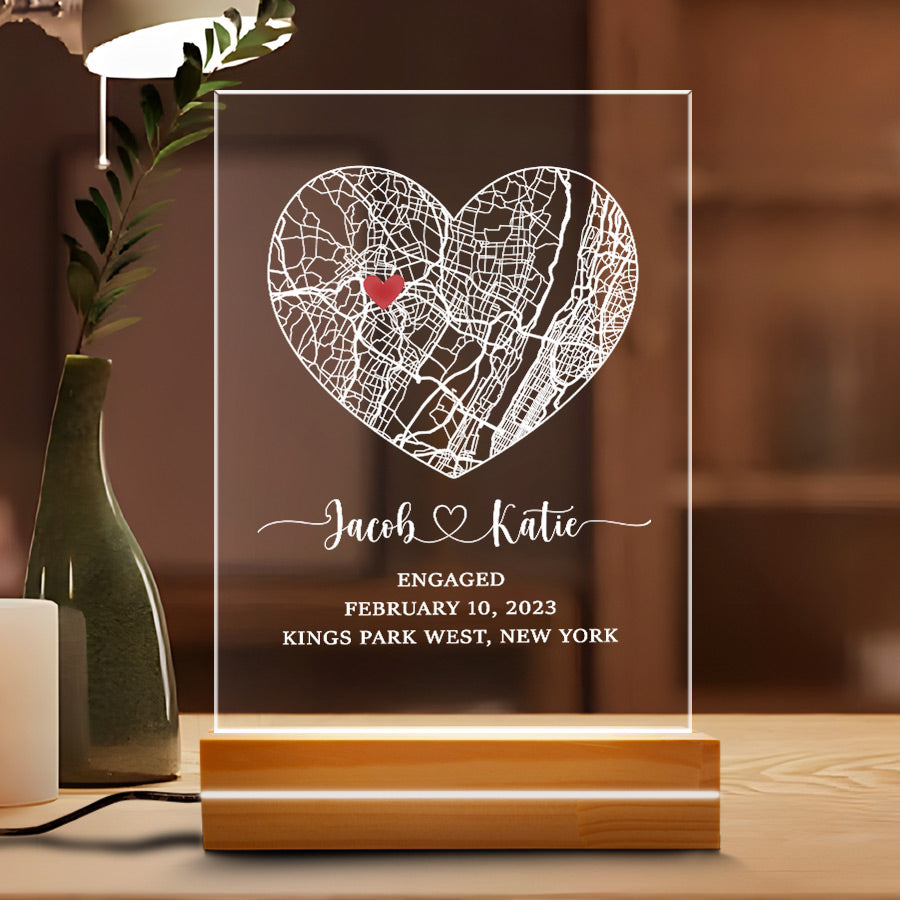 Custom Valentines Gifts for Him | Custom Map Acrylic Plaque Led Night Light