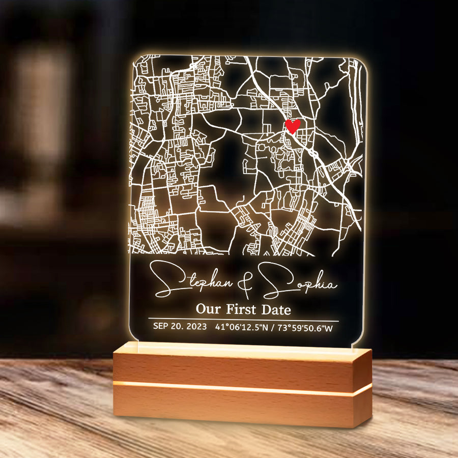 Custom Valentines Gifts for Him | Our First Date Custom Map Led Night Light